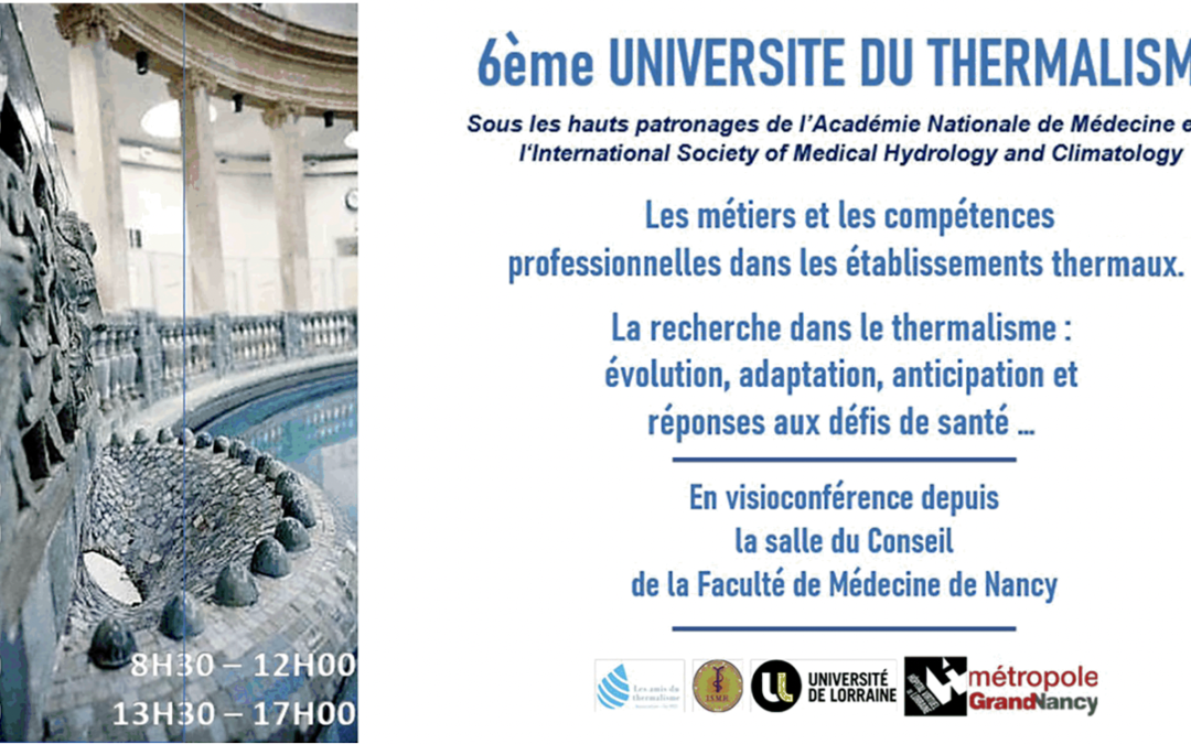 3 décembre (8h30-17h), webinaire : 6ème Université du Thermalisme